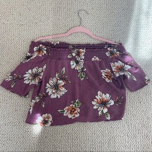 Papaya Off the Shoulder Floral Purple Top